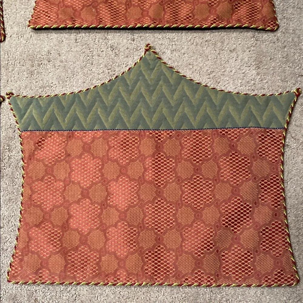 Elegant Burgundy and Green Patterned Textile Placemats Dining